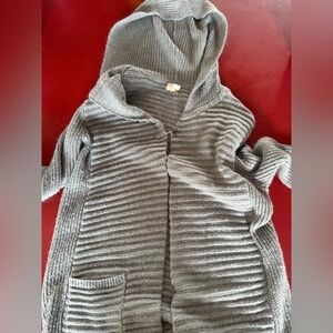 Cozy Hooded Ribbed Knit Cardigan - Gray